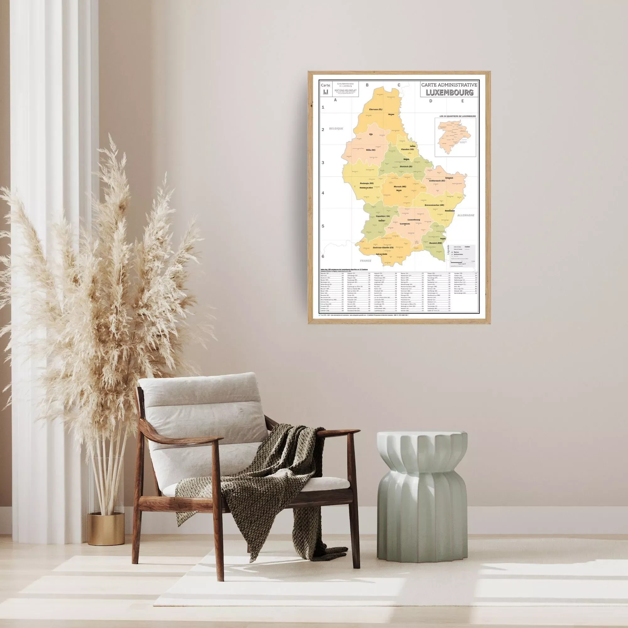 Carte du Luxembourg, Cantons et Villes – Poster plastifié 100×70 cm – Image 4