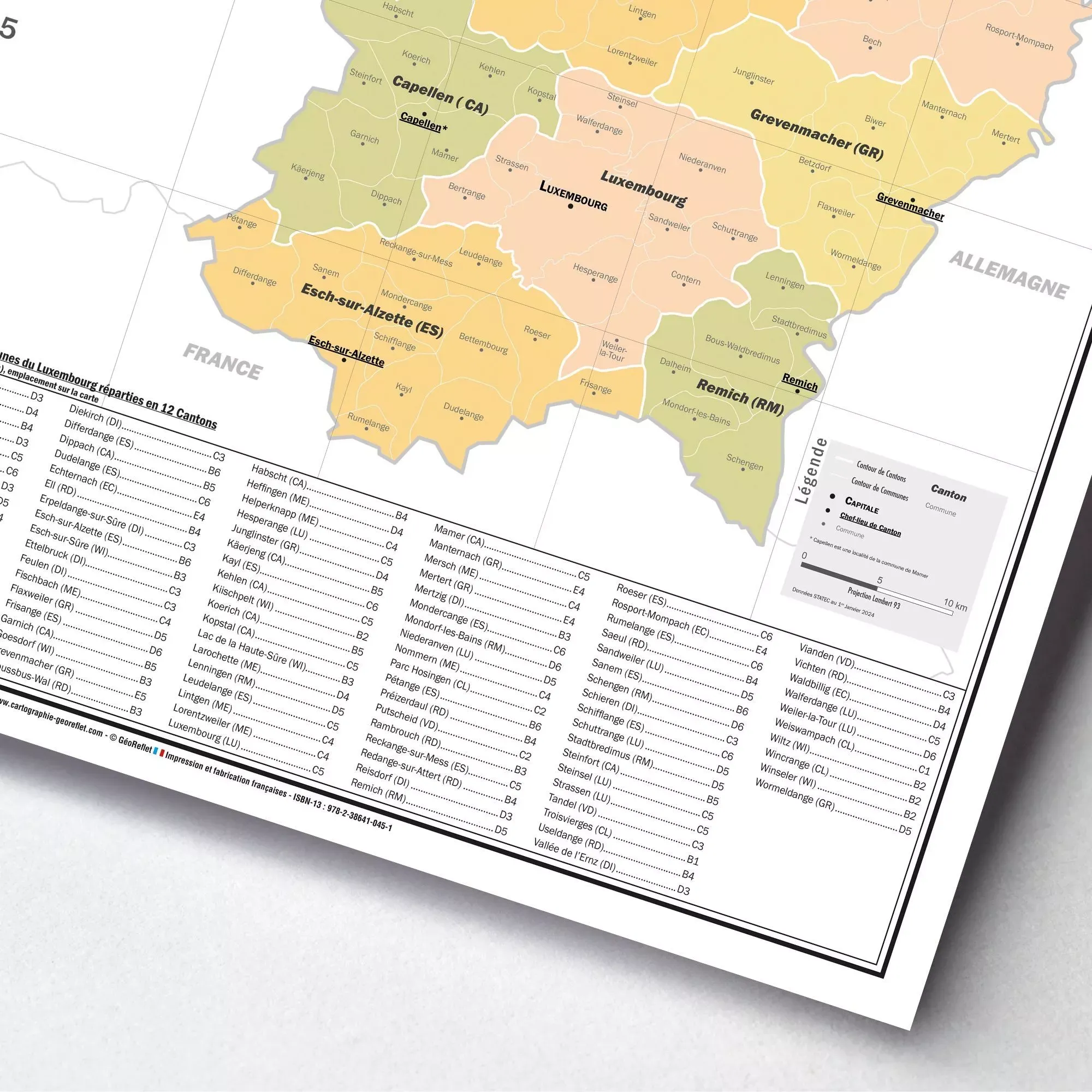 Carte du Luxembourg, Cantons et Villes – Poster plastifié 100×70 cm – Image 5